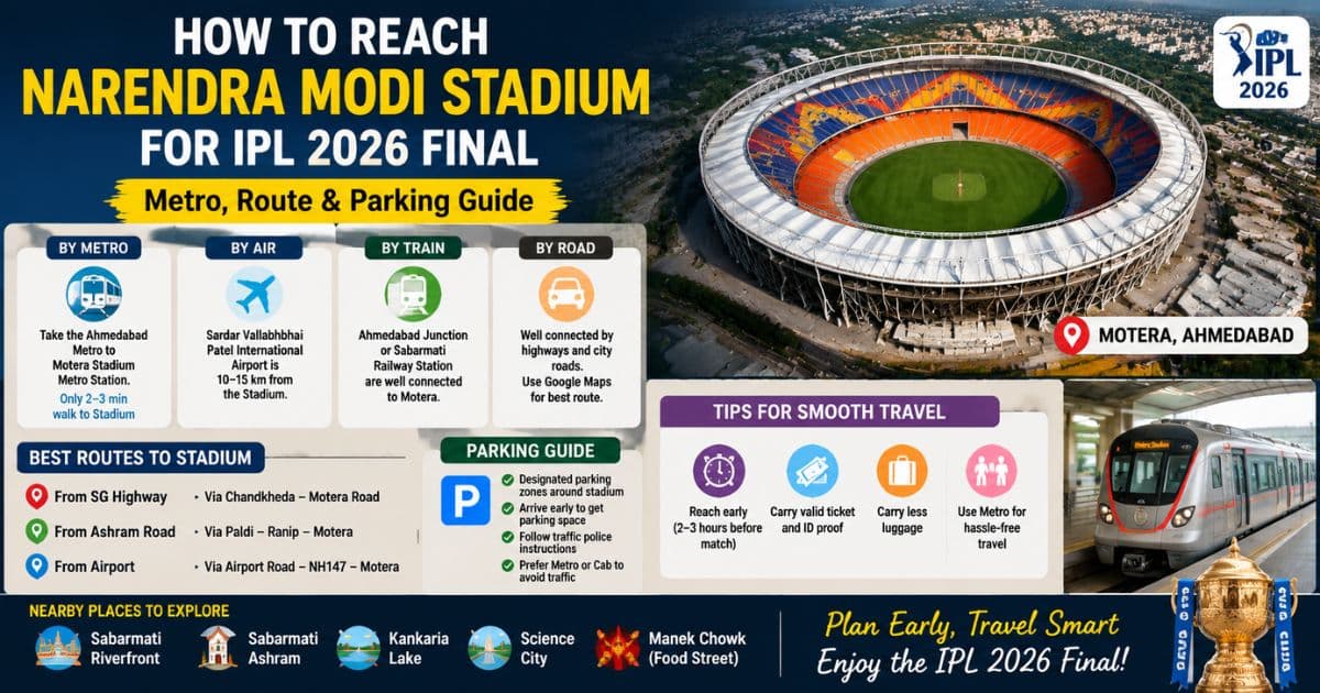 How to Reach Narendra Modi Stadium for IPL 2026 Final: Metro, Route & Parking Guide
